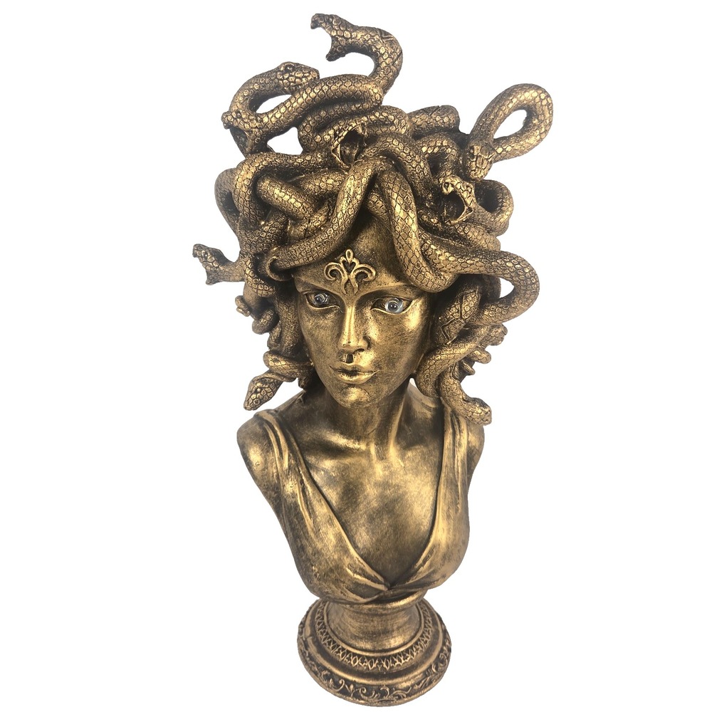 Medusa Bust Statue 15 Inch Gold Snake Gothic Halloween Greek Mythology Decor